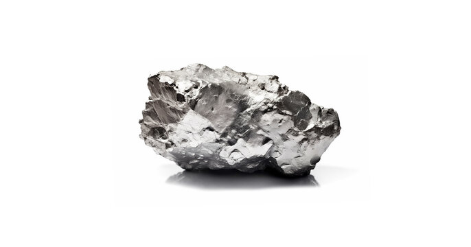 Silver stones set white background isolated closeup, iron mine nugget collection, gray metallic rock samples texture, raw metal ore pieces, group shiny grey lumps, natural mineral chunk,