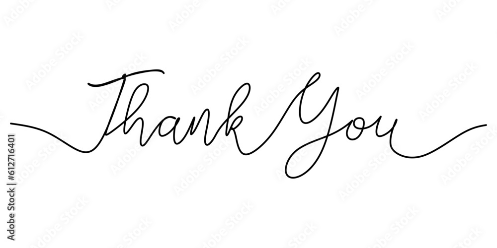 Poster one continuous line drawing typography line art of thank you word writing isolated on white backgrou