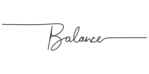 One continuous line drawing typography line art of balance word writing isolated on white background.