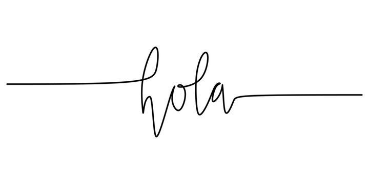 One continuous line drawing typography line art of hola word writing isolated on white background.