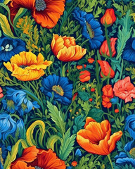 Wallpaper tileable pattern of flowers created with Generative AI technology