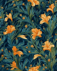Fototapeta na wymiar Wallpaper tileable pattern of flowers created with Generative AI technology