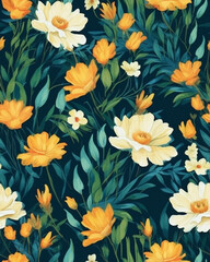 Wallpaper tileable pattern of flowers created with Generative AI technology