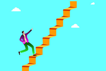 businessman climb up stair way to success, Ladder of success, stair way to succeed and reach business target