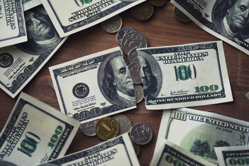 A USA banknote value of 100 usd. The concept of finance, investment, savings and cash. Money...