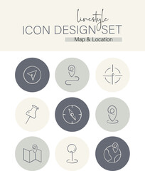 Linestyle Icon Design Set Map & Location
