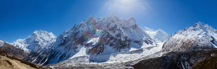 Küchenrückwand glas motiv Dhaulagiri Himalayas mountains in sunlight