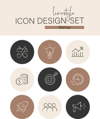 Linestyle Icon Design Set Start Up