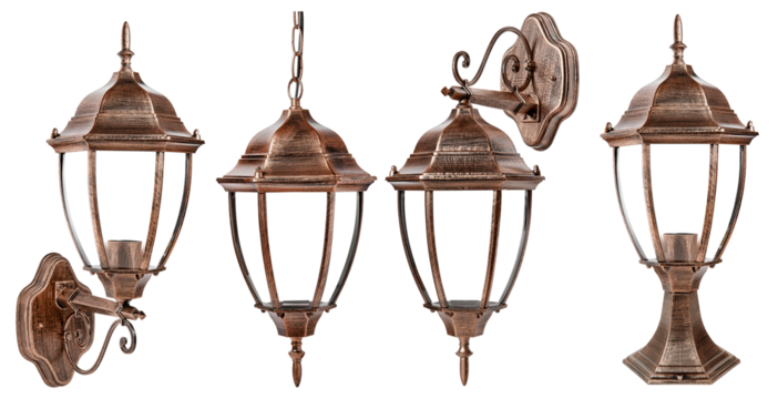 set of classic brass street light isolated