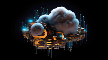 Cloud storage for downloading. digital service or application with data transmission. Network computing technologies. Futuristic Server. Digital space. Data storage, Generative AI illustration
