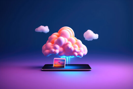 Cloud storage for downloading. digital service or application with data transmission. Network computing technologies. Futuristic Server. Digital space. Data storage, Generative AI illustration