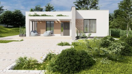 modern house, flat roof house, cozy house, tiny house, two bedroom house © Julia