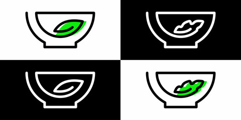 bowl leaf healthy food line art outline icon symbols vector logo illustration.