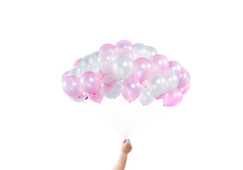 Boy hand with colorful balloons PNG transparent