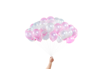 Boy hand with colorful balloons PNG transparent