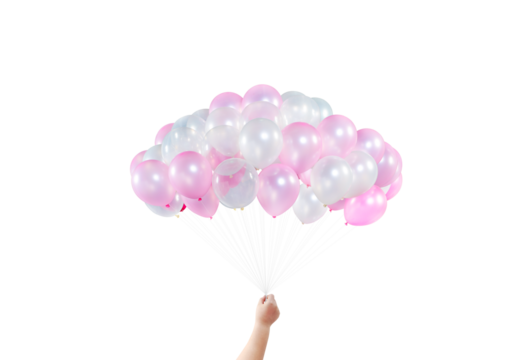 Boy hand with colorful balloons PNG transparent