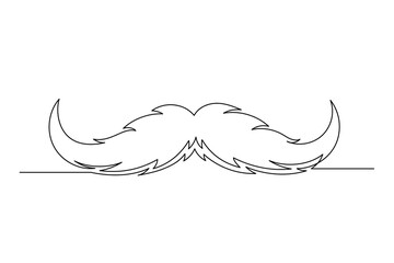 Continuous one line mustache. Vintage mustache isolated on a white background. Barbershop concept. Vector illustration