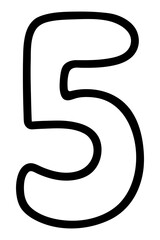 Five. Number five with rounded corners. Arabic number symbol. Sketch. Vector illustration. Doodle style. Coloring book for children. Outlines on an isolated background. Idea for web design.