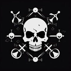 Black and white skull with crossbones tattoo. Dangered symbol. Generative AI