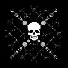 Black and white skull with crossbones tattoo. Dangered symbol. Generative AI