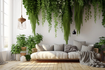 Enhance your interior with a hanging plants creating a serene and natural atmosphere. Generative AI