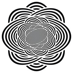 Abstract pattern background with black and white wavy lines circles and curves