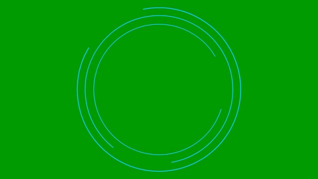 Animated blue circular frame spins. Linear symbol rotates. Copy space for text. Vector illustration isolated on green background.