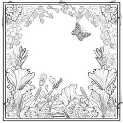 Fototapeta premium A coloring page of flower borders on the sides with white color. Generative AI.