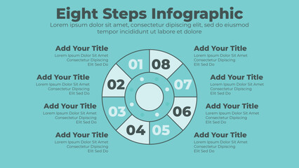 Circular infographics presentation template with eight steps