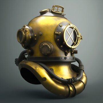 Biomechanic diving helmet vintage fancy color. Illustration. Digital art painting. Generative AI.