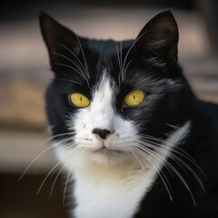 Black cat with white chest. Generative AI.