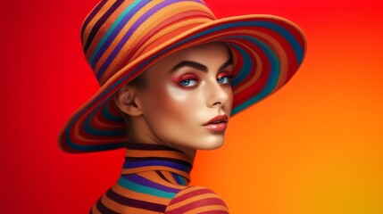 retro style fashion woman with hat, fictional person created with generative ai