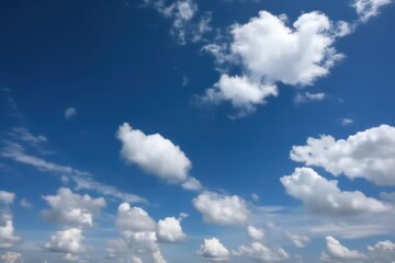 Naklejka na ściany i meble Thin horizontal clouds in a blue sky. Generative AI.
