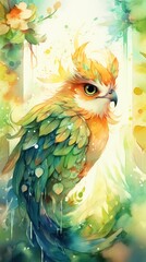 Watercolor art of phoenix. Watercolour art about fantasy bird. Digital art painting. Generative AI.
