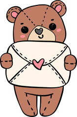 Cute love Valentine teddy bear vintage doll doodle cartoon drawing 