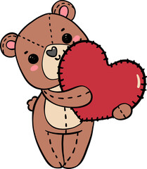 Cute love Valentine teddy bear vintage doll doodle cartoon drawing 