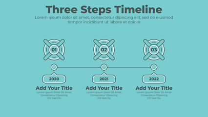 Circular timeline infographics template with 3 steps
