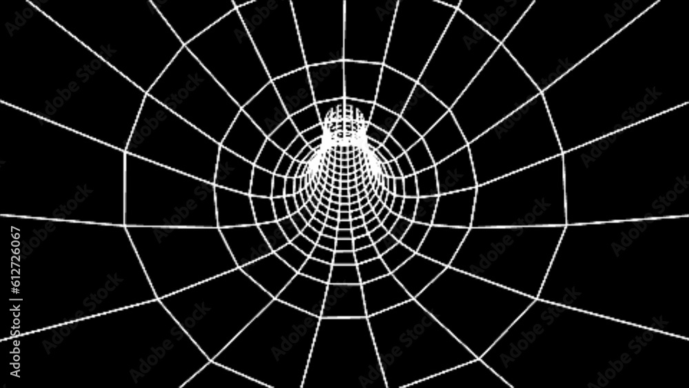 Aufkleber wireframe tunnel in technology on a blue backdrop. 3-dimensional futuristic grid.