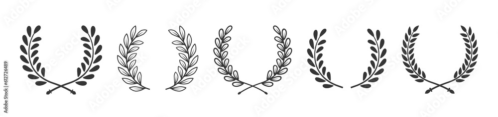 Wall mural set laurel wreath frame icon vector silhouette fit for winner, trophy, decoration, award badge eleme