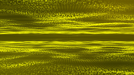 abstract digital wave particles that are glowing. Illustration in the future. on a shadowy background. wave movement of yellow digital particles Abstract digital cyberspace backdrop