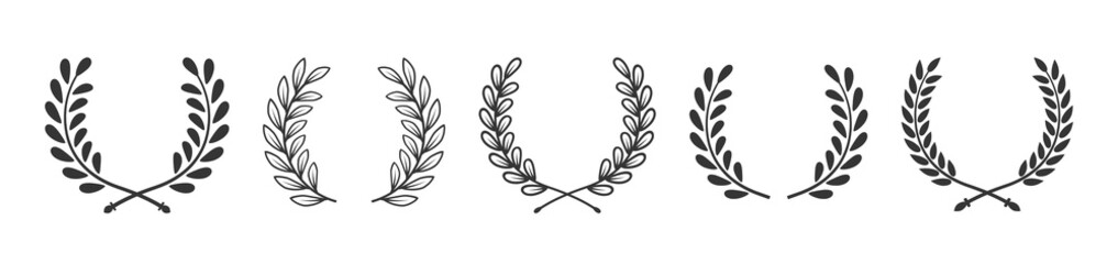 Set laurel wreath frame icon vector silhouette fit for winner, trophy, decoration, award badge element design