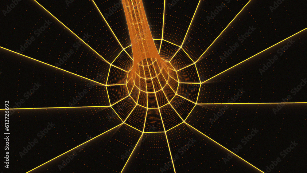 Poster illustration of a curving, perspective tunnel in vector form. abstract wireframe tunnel. vector worm