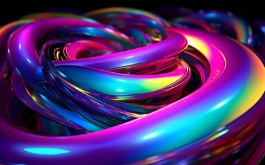 3d render of colorful background with glowing abstract shapes in ultraviolet spectrum, curved neon lines.  Futuristic energy concept.