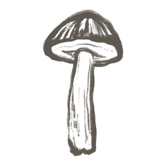 Doodle mushroom illustration.dible mushroom in silhouette. Minimal style. Perfect for cards, party invitations, posters, nursery, stickers, clothing. Black abstract icon.