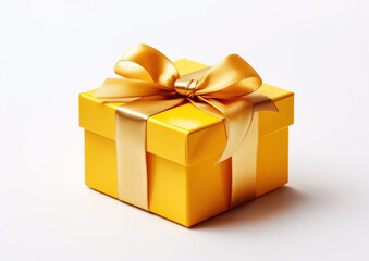 Yellow Gold gift box with ribbon isolated on white background. generative ai