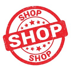 SHOP text written on red stamp sign.