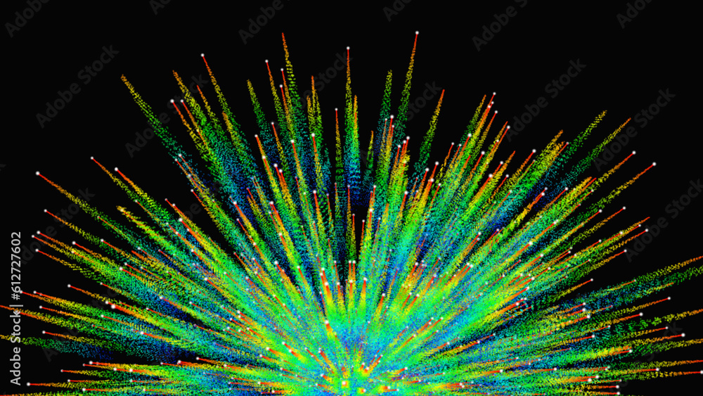 Poster digital signature with particles, shimmering waves, curtains, and places with great depths are displ