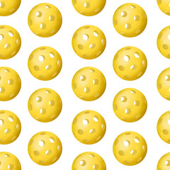 Obraz premium Yellow pickleball balls seamless pattern on the white background for print, paper, and fabric. Graphic illustration