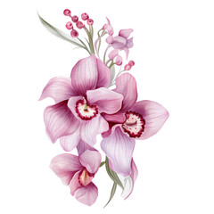 beautiful watercolor thai pink purple orchid flower, AI Generative