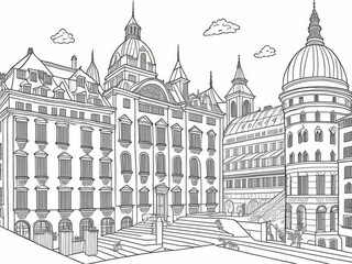 pencil drawing about city square